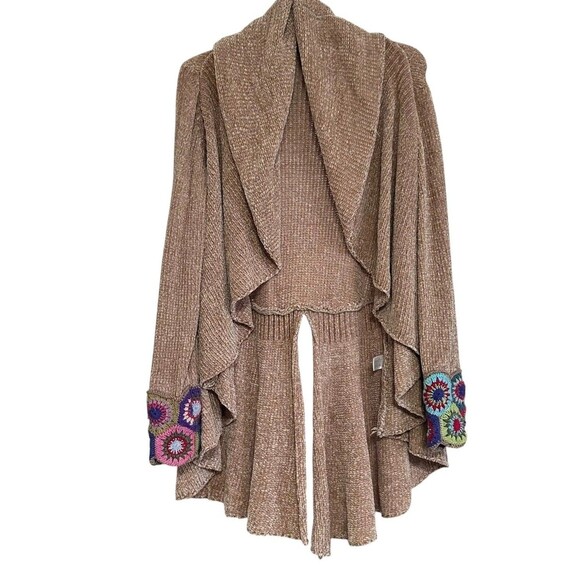 Liza Byrd Womens Cardigan One Size Beige Crochet Sleeves Drape Neck Bohemian - Picture 1 of 6
